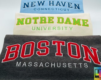 Custom Two-Color Embroidered Varsity Sweatshirt, Personalized City College Sport Apparel Crewneck