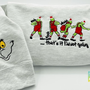 Christmas Sweatshirt, Whoville Embroidered Sweatshirt, Christmas Embroidery Sweatshirt, Christmas Crewneck, Sleeve face grinch