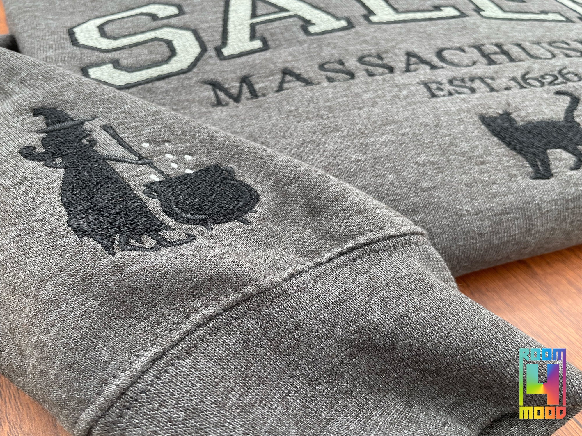 Salem Massachusetts sweatshirt, Hocus Pocus Halloween, Fall Embroidered Sweatshirt, Spooky Season Crewneck, Embroidered Sleeve witch