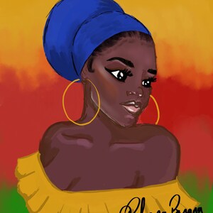 Caribbean Girl A3 Print Black Girl Rastafarian Woman Rahana Banana Illustrated Art Print Colours