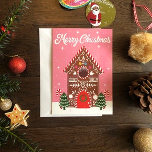 Gingerbread House Kerst A5 Individuele Wenskaart ~ Rahana Banaan ~ Kerstcadeaus