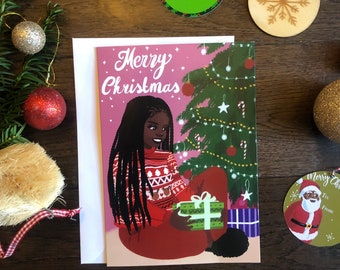 Black Woman Christmas Morning Greeting Individual Christmas Card