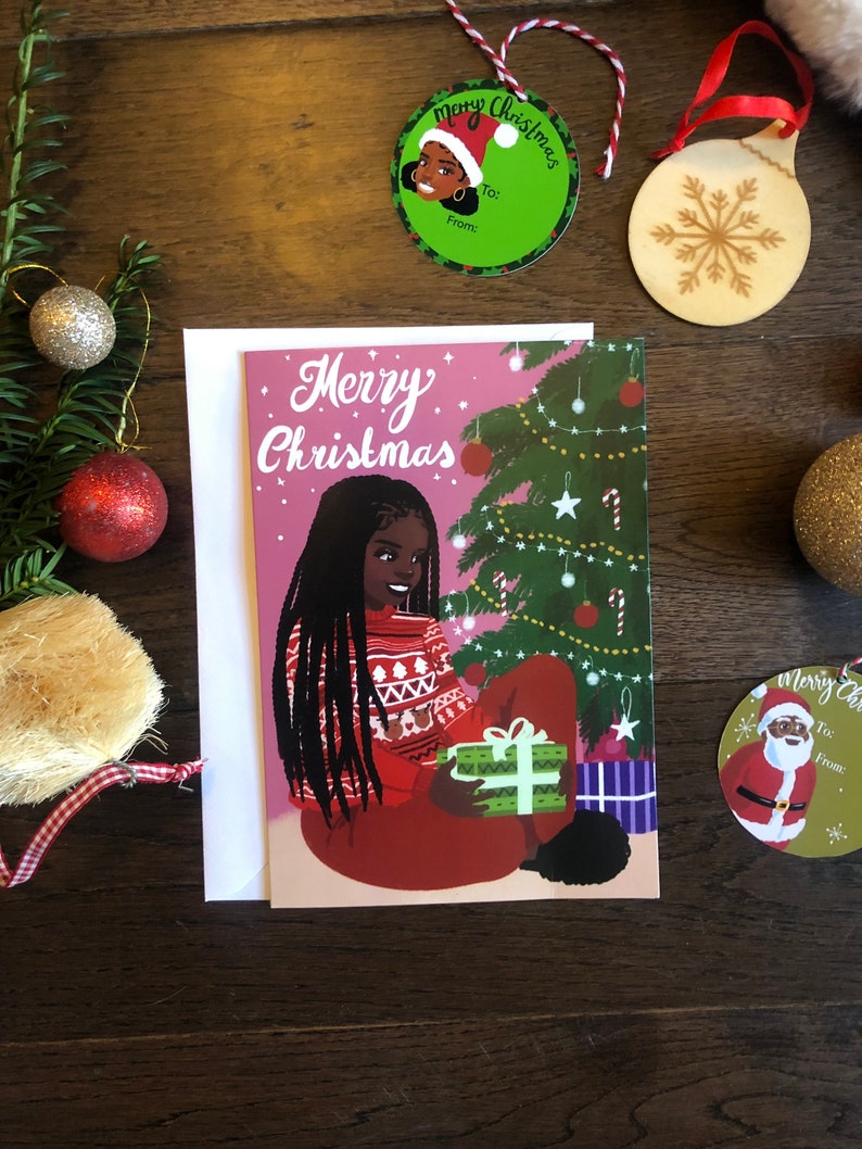 Black Woman Christmas Morning Greeting Individual Christmas Card image 1