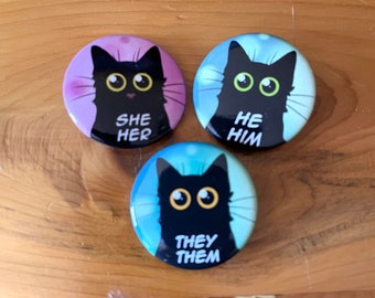 1.5" Cat Pronoun Buttons