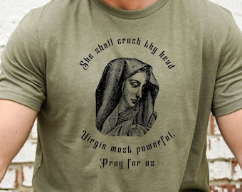 Unisex, Virgin most powerful, Holy Mother of God, Virgin Mary, Rosary, Catholic shirt, catholic Adult, rosary shirt, catholic gift,