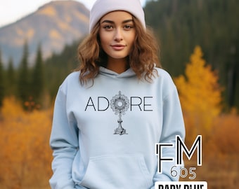 Adore, Catholic Adoration, Eucharist, Catholic man, Catholic women, Catholic hoodie, Catholic shirt, Catholic gift, Catholic sweatshirt