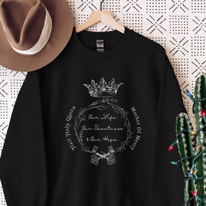 Unisex, Crewneck Sweatshirt, Hail Holy Queen, Catholic Sweatshirt, Catholic gift, Virgin Mary Sweatshirt, Religious sweatshirt