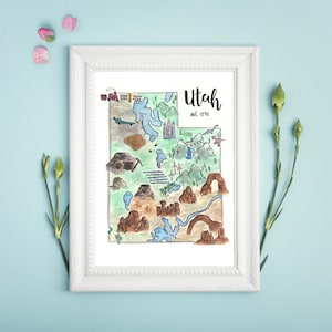 Utah State Map Art Print Aquarelle Peinture
