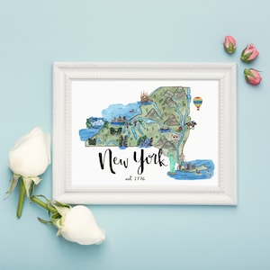 Carte de l’État de New York Art Print Aquarelle Peinture