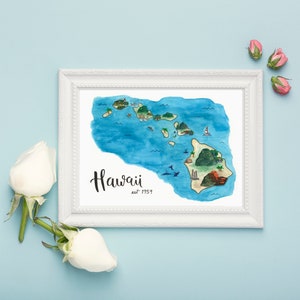 Hawaii State Map Art Print Aquarelle Peinture