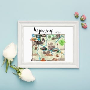 Wyoming State Map Art Print Aquarelle Peinture