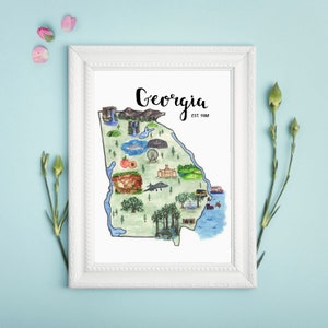 Georgia State Map Art Print Watercolor Painting