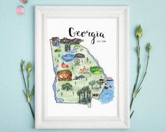 Georgia State Map Art Print Watercolor Painting