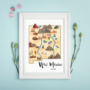 New Mexico Staatskaart Art Print Aquarel schilderij