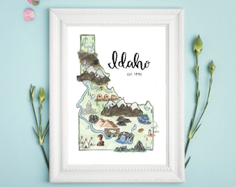 Idaho State Map Art Print Acuarela Pintura