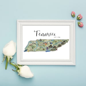 Tennessee State Map Art Print Aquarelle Peinture