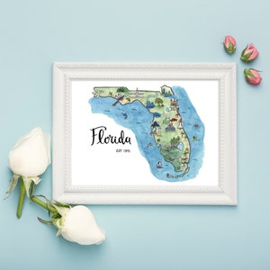 Florida State Kaart Art Print Aquarel schilderij
