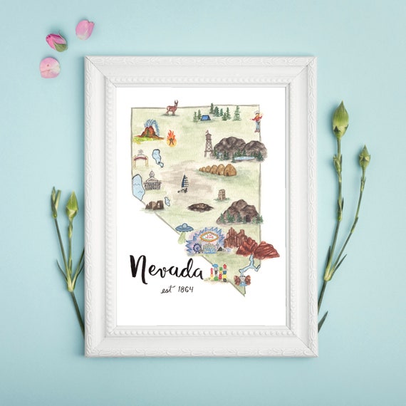 Nevada State Map Art Print Watercolor Painting | Etsy