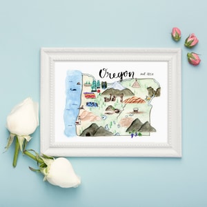 Oregon State Map Art Print Watercolor Painting