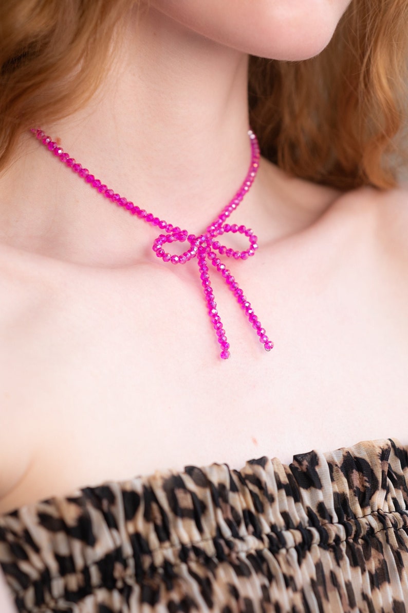 hot pink bow necklace