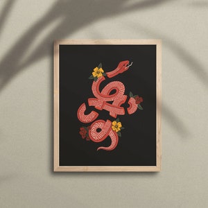 Snake and Botanical Traditional Tattoo Inspired Art Print