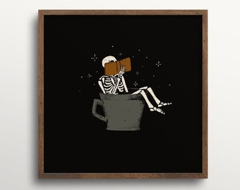 Self Care Illustrated Skeleton Dark Academia Art Vintage Tattoo Coffee Print