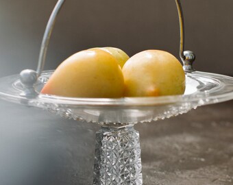 Antique Glass Pedestal Bowl with Silver Handle