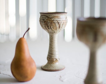 Vintage Handmade Ceramic Wine Goblets - Set of Two