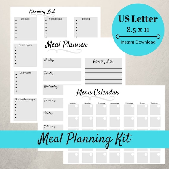 meal planner and grocery list printable shopping list menu etsy monthly menu planner with grocery list