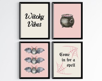 Witchy Vibes Halloween Print Set: Pink Spooky Decor (Digital Download)