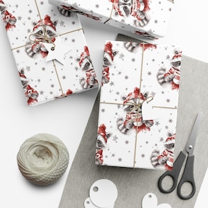Festive Raccoon Gift Wrap Paper - Holiday Wrapping, Christmas Decor, Eco-Friendly Packaging, Unique Present, Seasonal Celebration