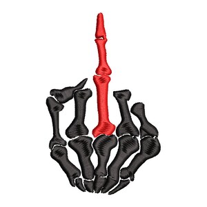 Two-Tone Middle Finger Skeleton Embroidery Design 2.5x3.5
