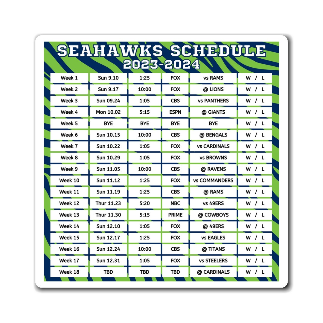 2023 2024 Seattle Seahawks Schedule 6 X 6 Inches Nfl Etsy Finland