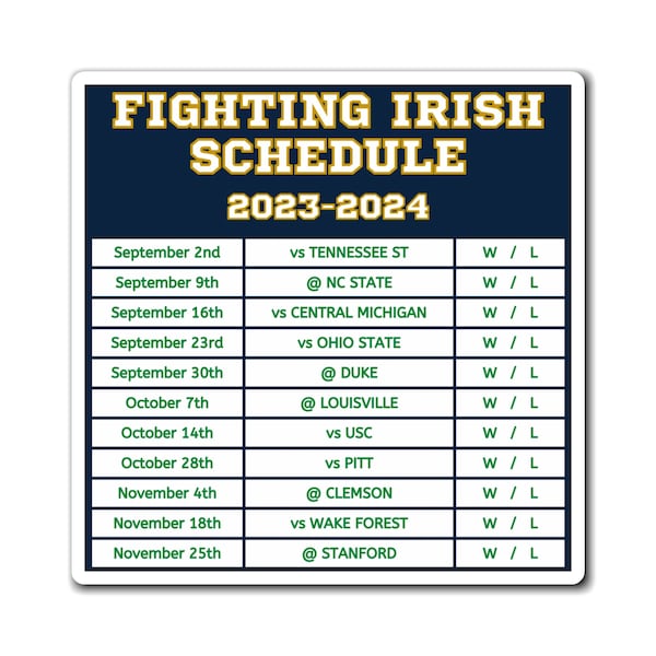 Notre Dame 2023 Football Schedule Etsy
