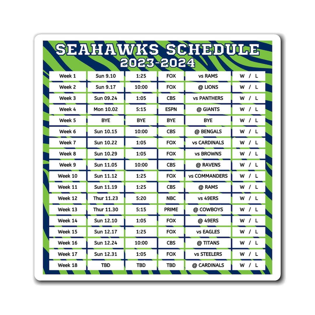 2023 2024 Seattle Seahawks Schedule 6 X 6 Inches Nfl Etsy Sweden