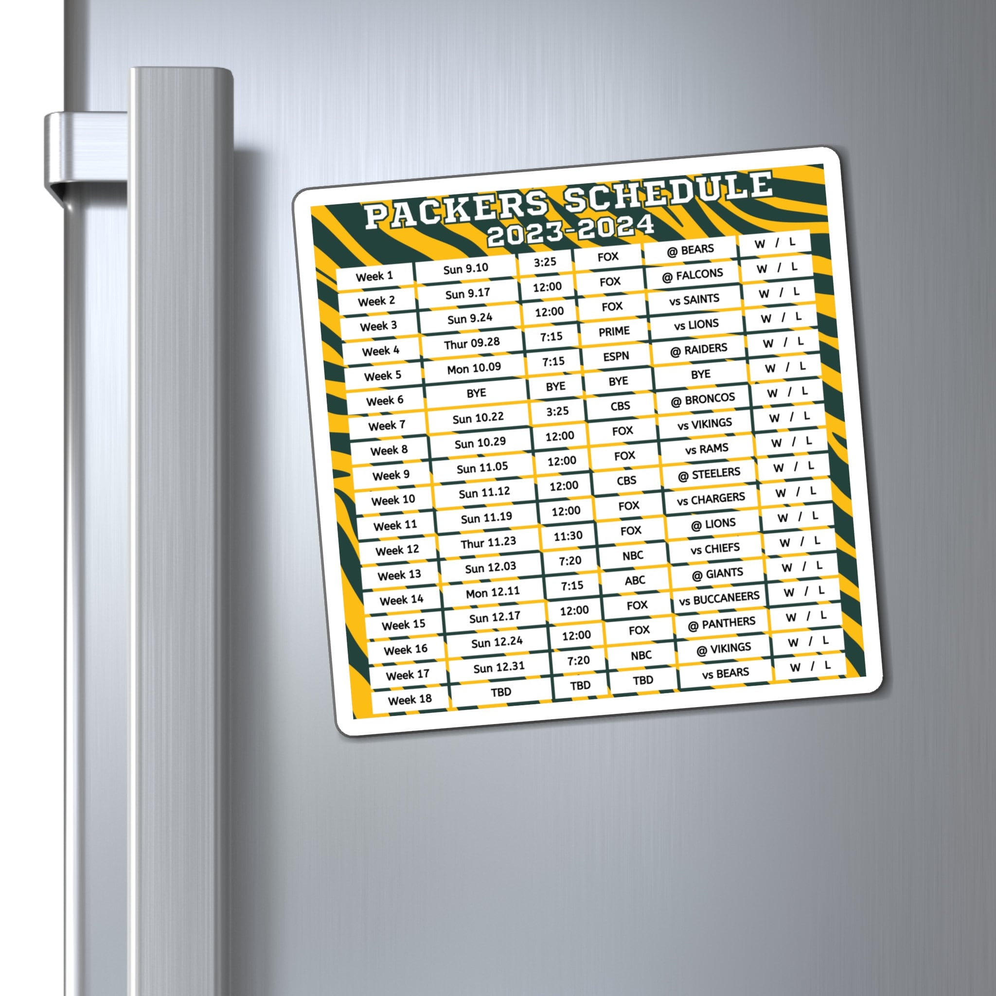 2023 2024 Green Bay Packers Schedule 6 X 6 Inches NFL Etsy