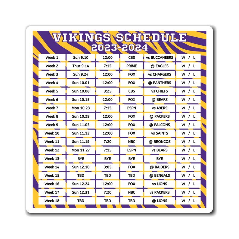 2023 2024 Minnesota Vikings Schedule 6 X 6 Inches Nfl Etsy Denmark