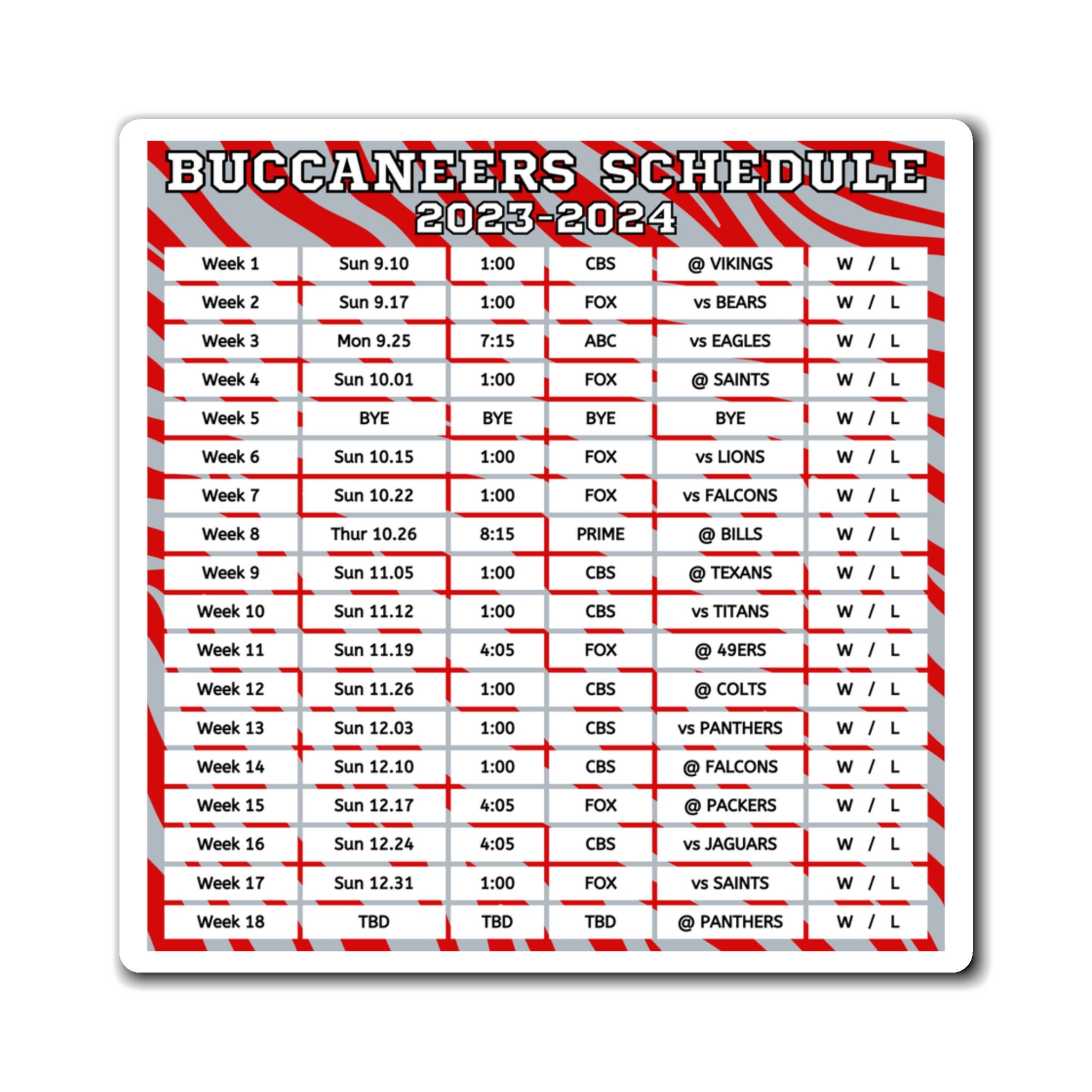 2023 2024 Tampa Bay Buccaneers Schedule Magnet 6 X 6 Inches -   Israel