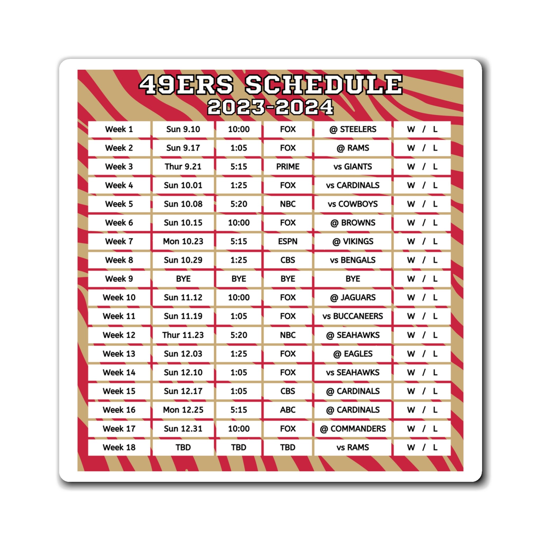 2023 2024 San Francisco 49ers Schedule Magnet 6 X 6 Inches Etsy