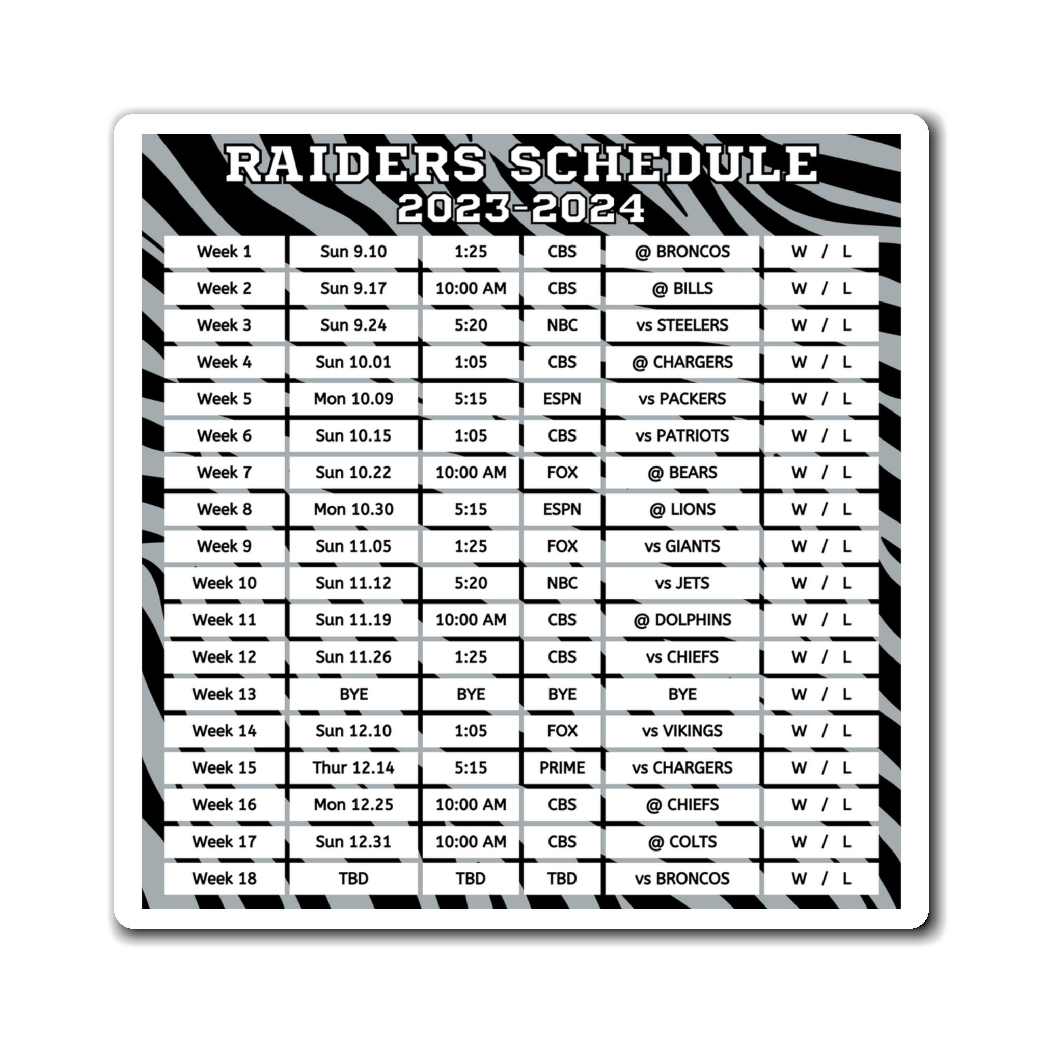 las vegas raiders schedule printable