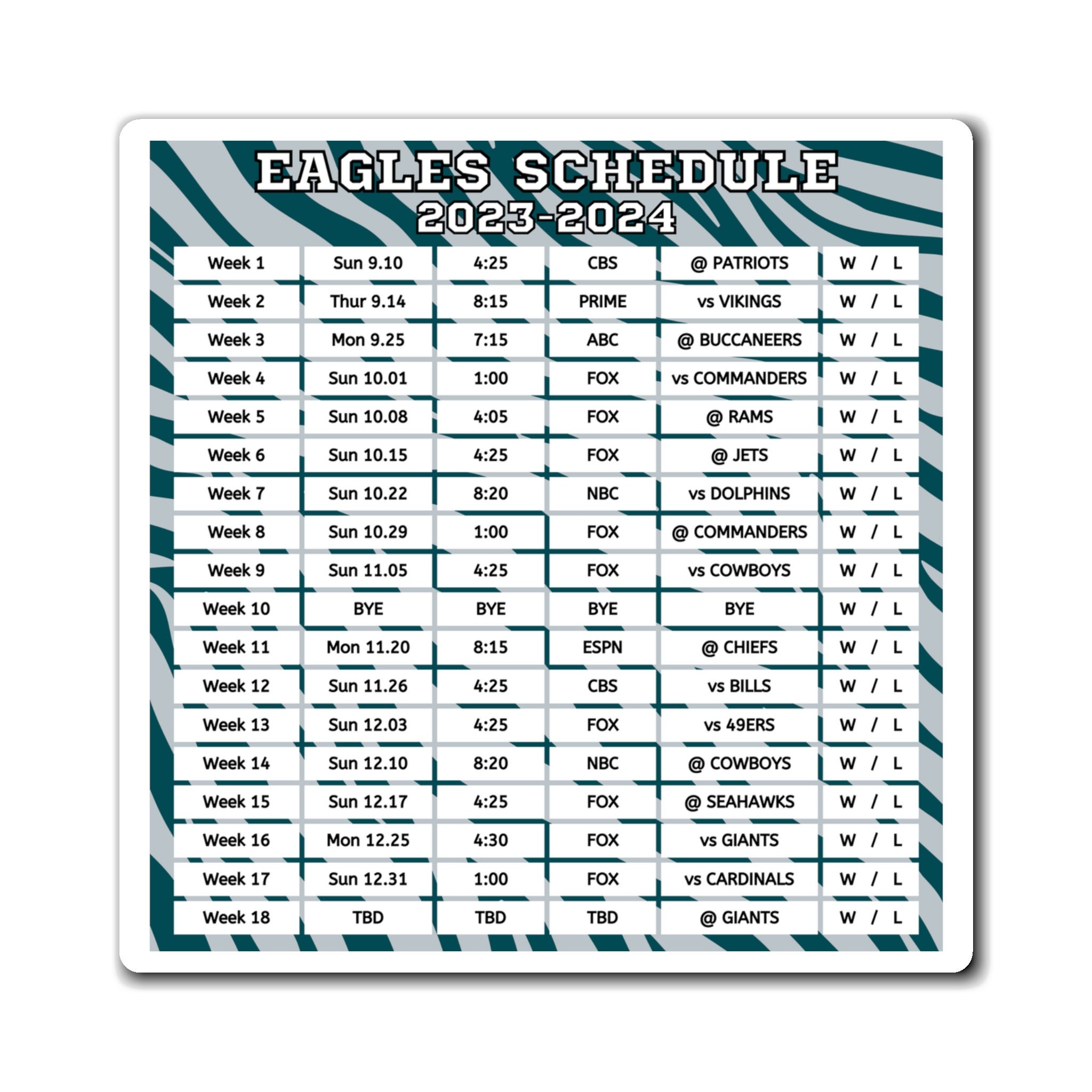 2023 Philadelphia Eagles Schedule Philadelphia Games Etsy