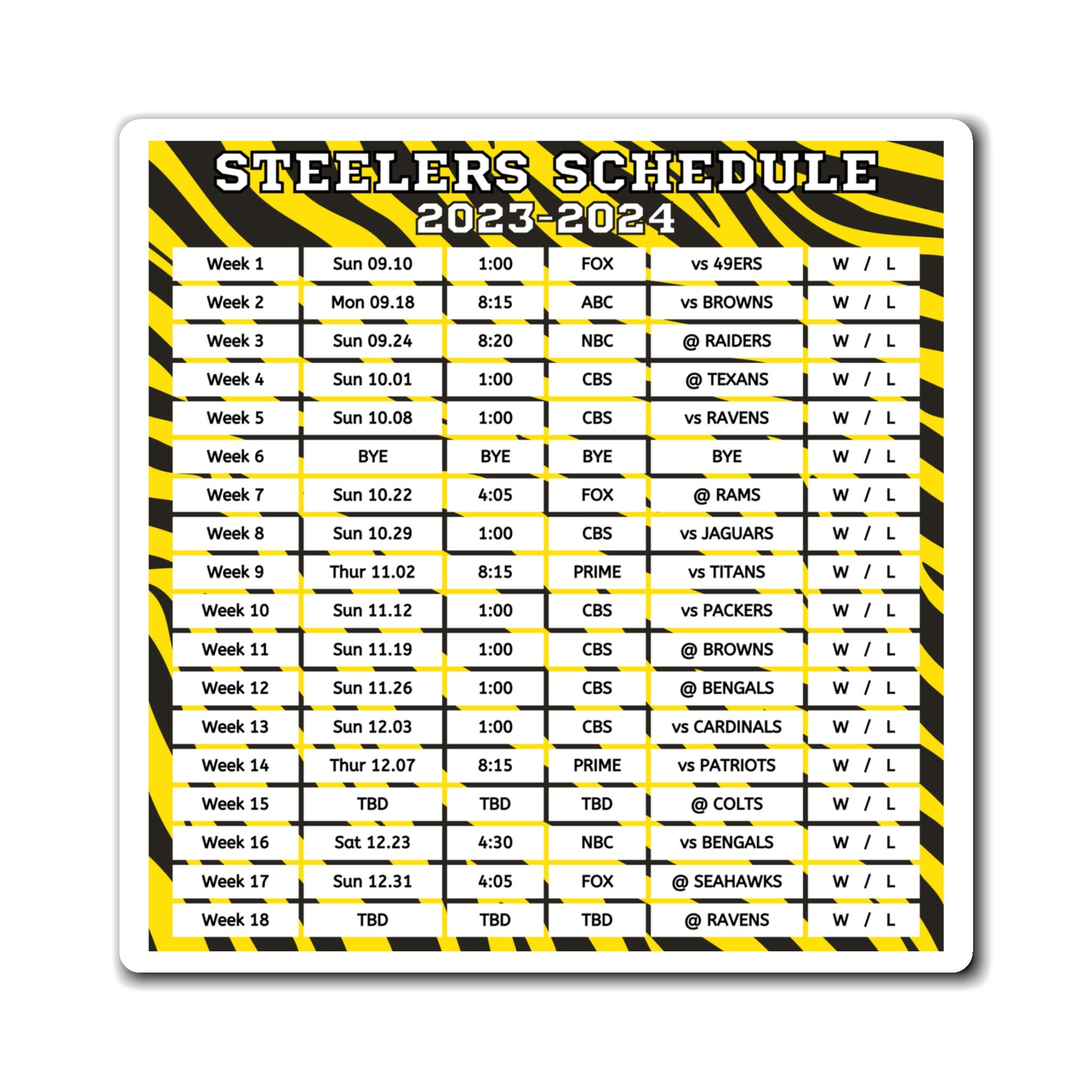 2023 Pittsburgh Steelers Schedule Magnet Steelers 2023 Season 