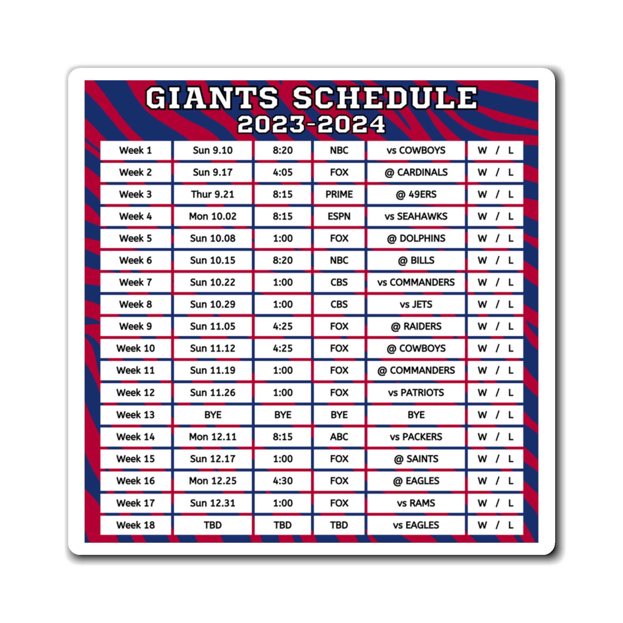 ny giants schedule 2022 printable