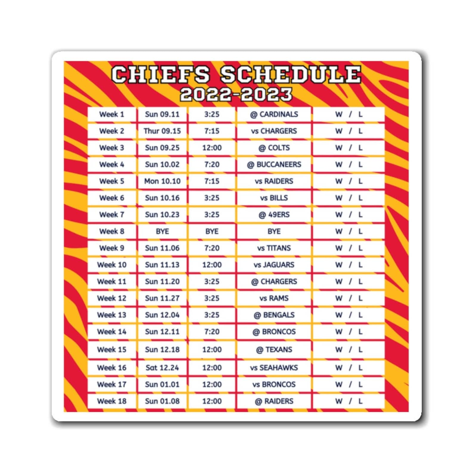 2022-2023-kansas-city-chiefs-schedule-magnet-6-x-6-inches-nfl-etsy