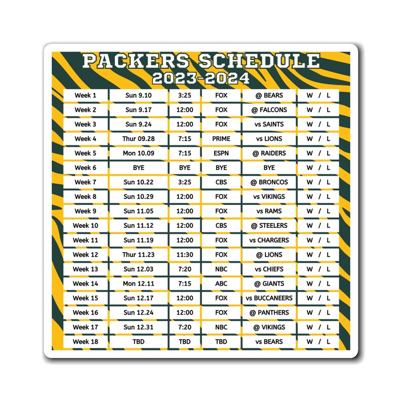 2023 2024 Green Bay Packers calendario imán 6 x 6 pulgadas Etsy México