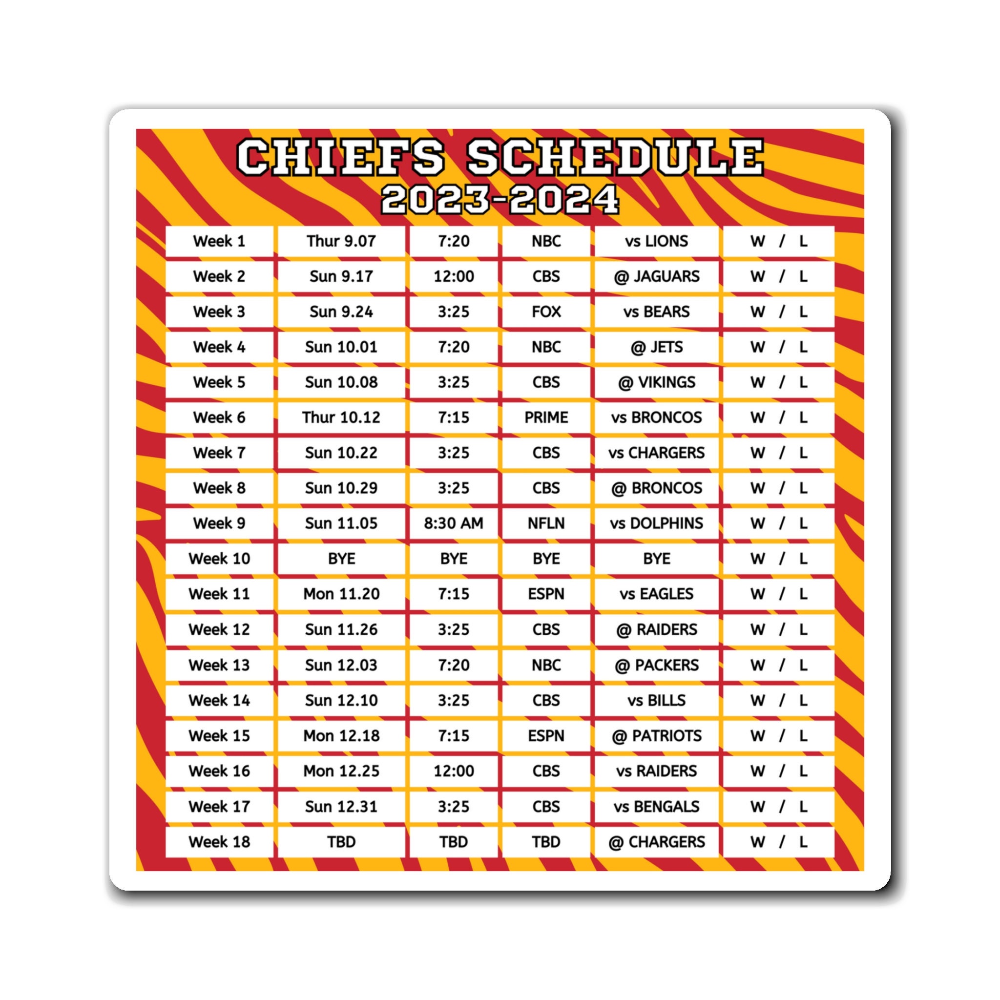 2023 2024 Kansas City Chiefs Schedule 6 X 6 Inches Etsy Sweden