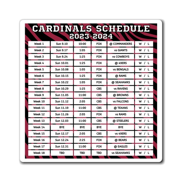 Cardinals Schedule Etsy