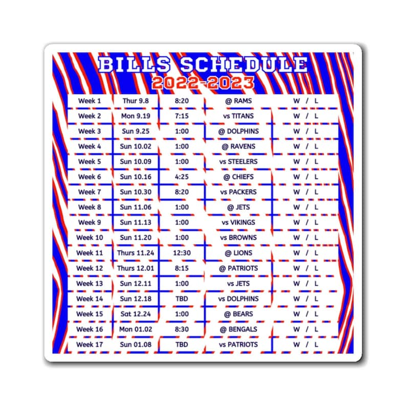 2022 2023 Buffalo Bills Schedule Magnet 6 X 6 Inches NFL - Etsy