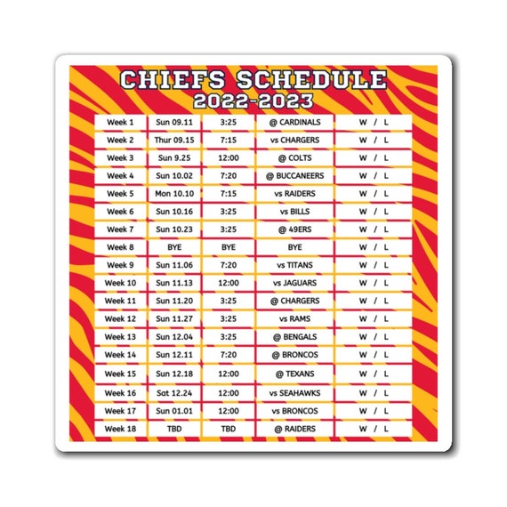 2022 2023 Kansas City Chiefs Schedule Magnet 6 X 6 Inches NFL - Etsy ...