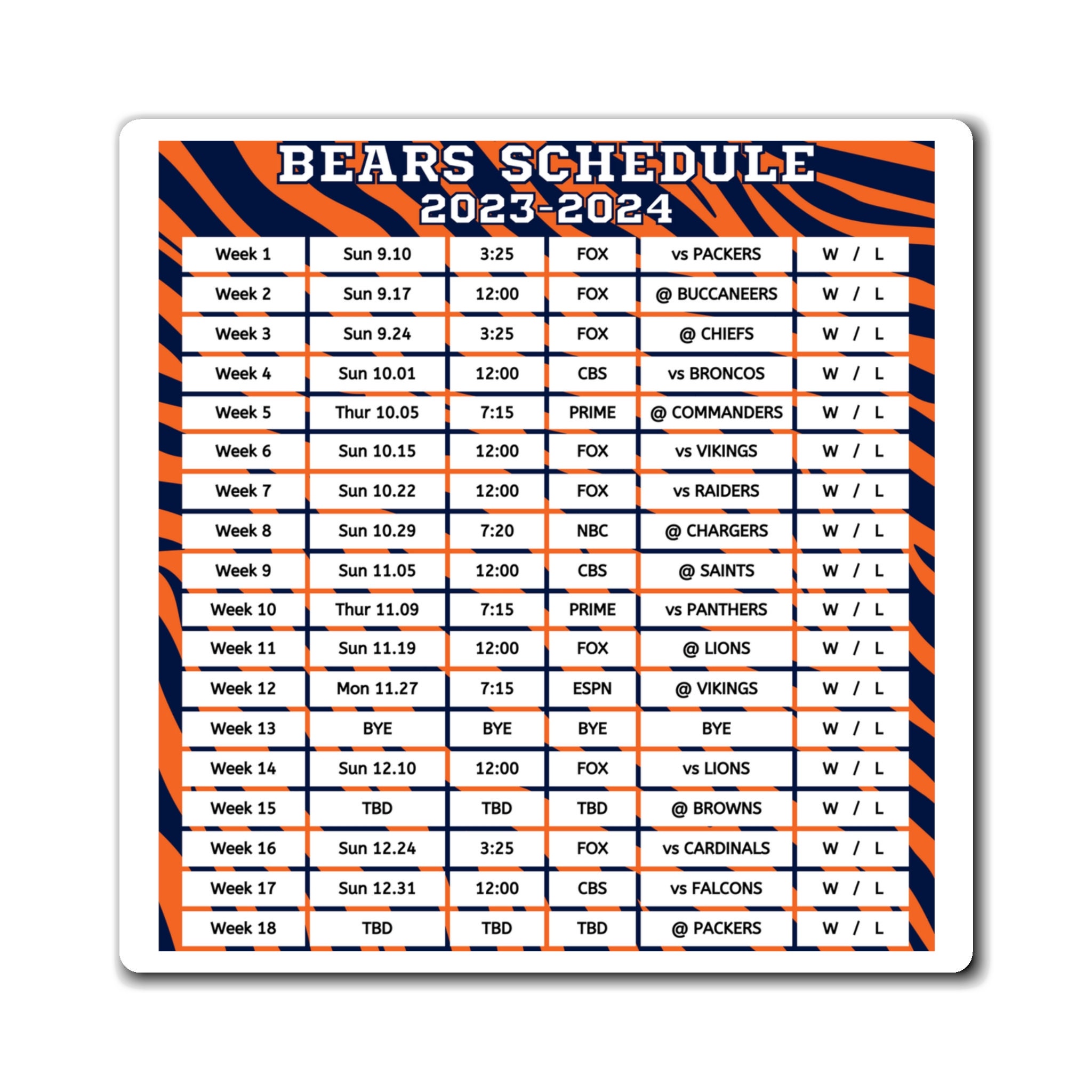 Bears Schedule 2025 Printable